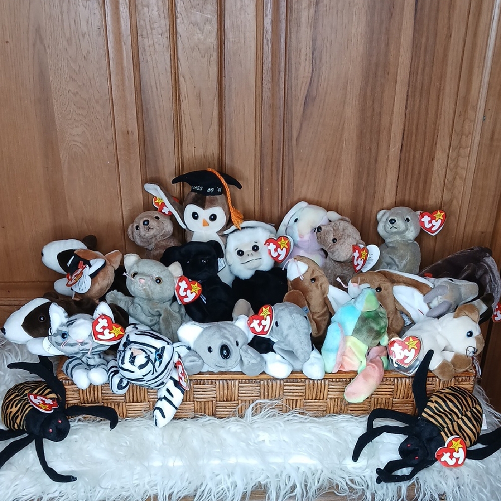 Ty Beanie Babies Plush Toy Collection - Black, White, Gray, Brown
